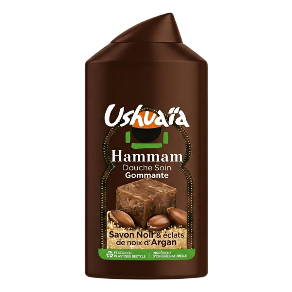 Ushuaia Hammam - Douche Soin Gommante (Savon Noir & éclats de noix d'Argan) 300ml